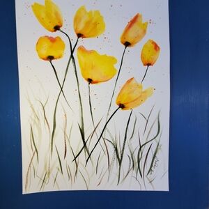 Yellow Floral Art Painting.  12in. X 9in.
